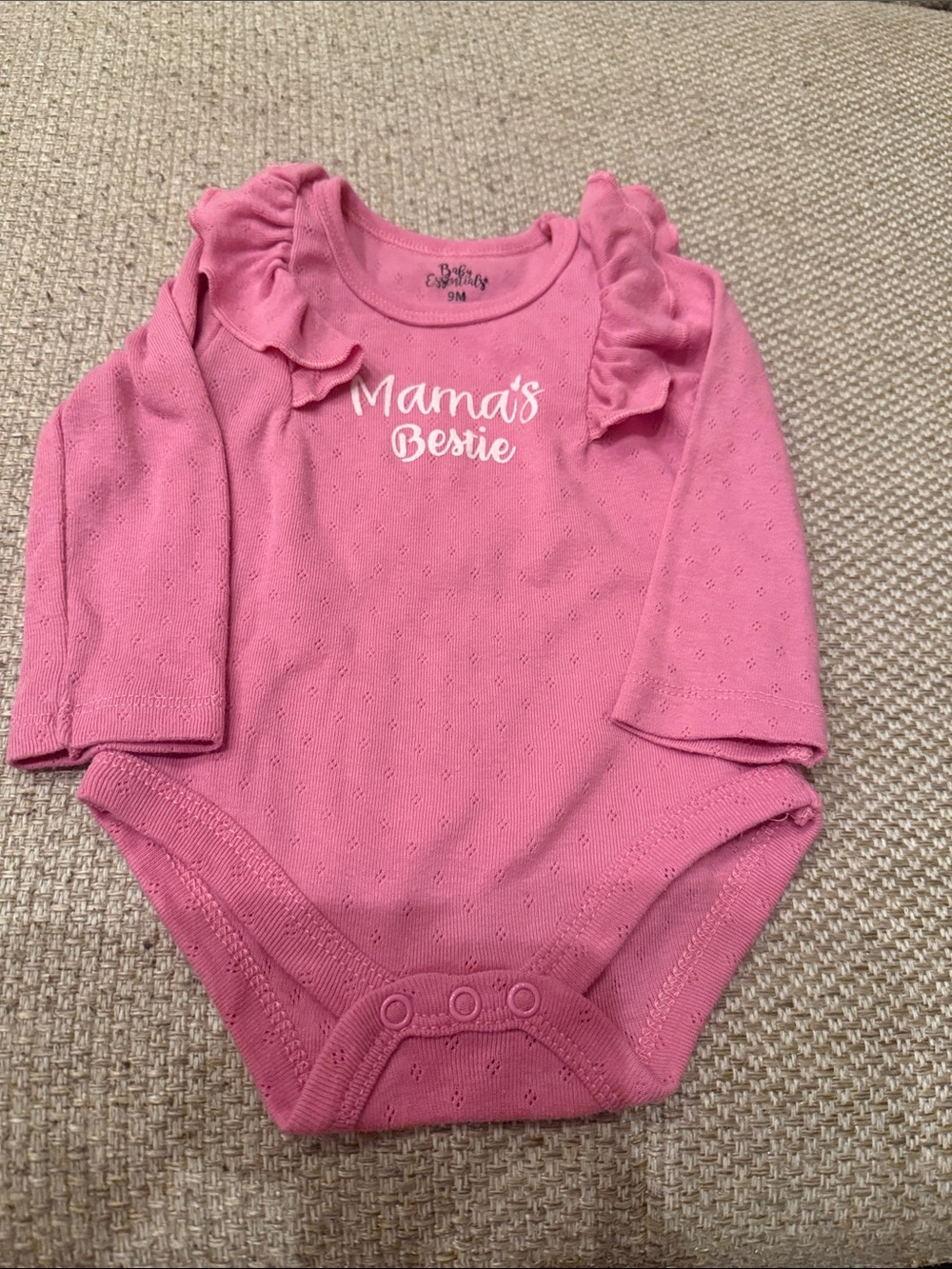 Baby Essentials Pink Ruffle 'Mama's Bestie' Long-Sleeve Bodysuit